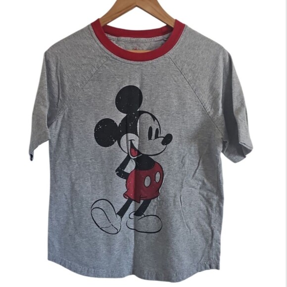 Disney Parks Mickey Mouse Ringer Tee Men’s Small Gray Red Trim Classic Graphic - Picture 1 of 13